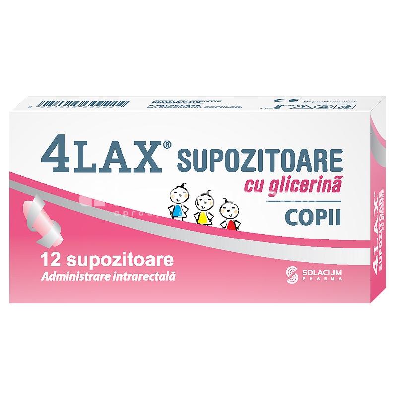 Laxative - 4Lax supozitoare cu glicerina copii pentru constipatie, de la varsta de 2 ani, 12 bucati, Solacium Pharma, farmaciamea.ro