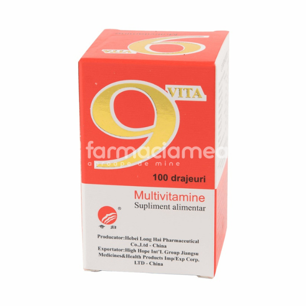 Minerale și vitamine - 9 Vita multivitamine, 100 drajeuri, Yongkang, farmaciamea.ro