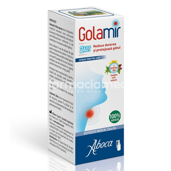 Durere gât - Golamir 2Act Spray Adulti cu Alcool, 30 ml, Aboca , farmaciamea.ro