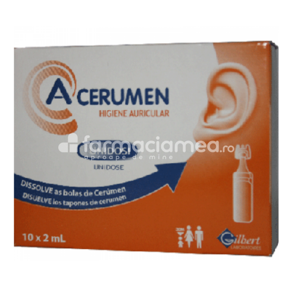 Produse pentru urechi - A-cerumen solutie auriculara eliminare ceara urechi 2ml, 10unidoze, Laboratoires Gilbert, farmaciamea.ro