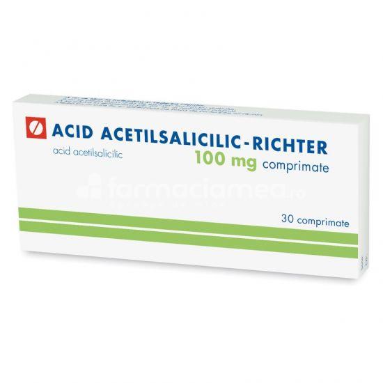 Afecțiuni cardiace OTC - Acid acetilsalicilic 100mg, indicat in anginapectorala, 30 comprimate, Gedeon Richter, farmaciamea.ro
