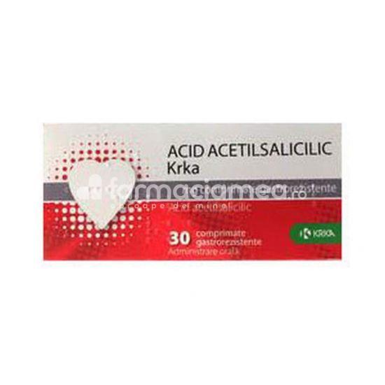 Afecțiuni cardiace OTC - Acid acetilsalicilic 100 mg, indicat in angina pectorala, 30 comprimate gastrorezistente, Krka, farmaciamea.ro