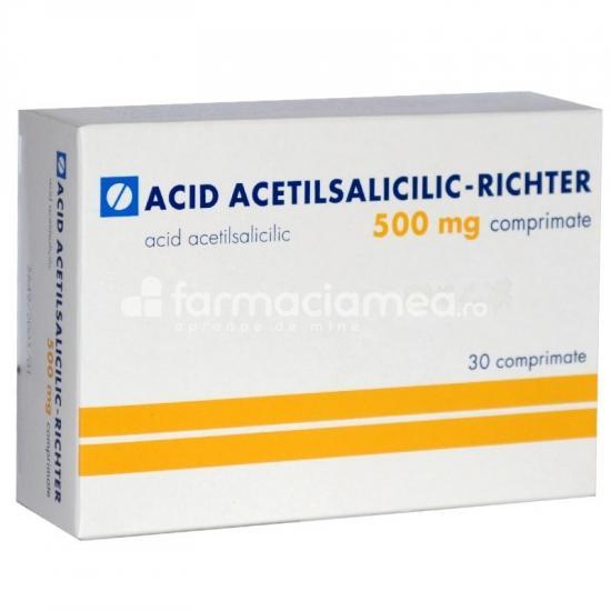 Durere OTC - Acid acetilsalicilic 500mg, cu efect analgezic, antipiretic si antiinflamator, 30 comprimate, Gedeon Richter, farmaciamea.ro