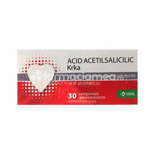 Afecțiuni cardiace OTC - Acid acetilsalicilic 75 mg, indicat in angina pectorala, 30 comprimate gastrorezistente, Krka, farmaciamea.ro