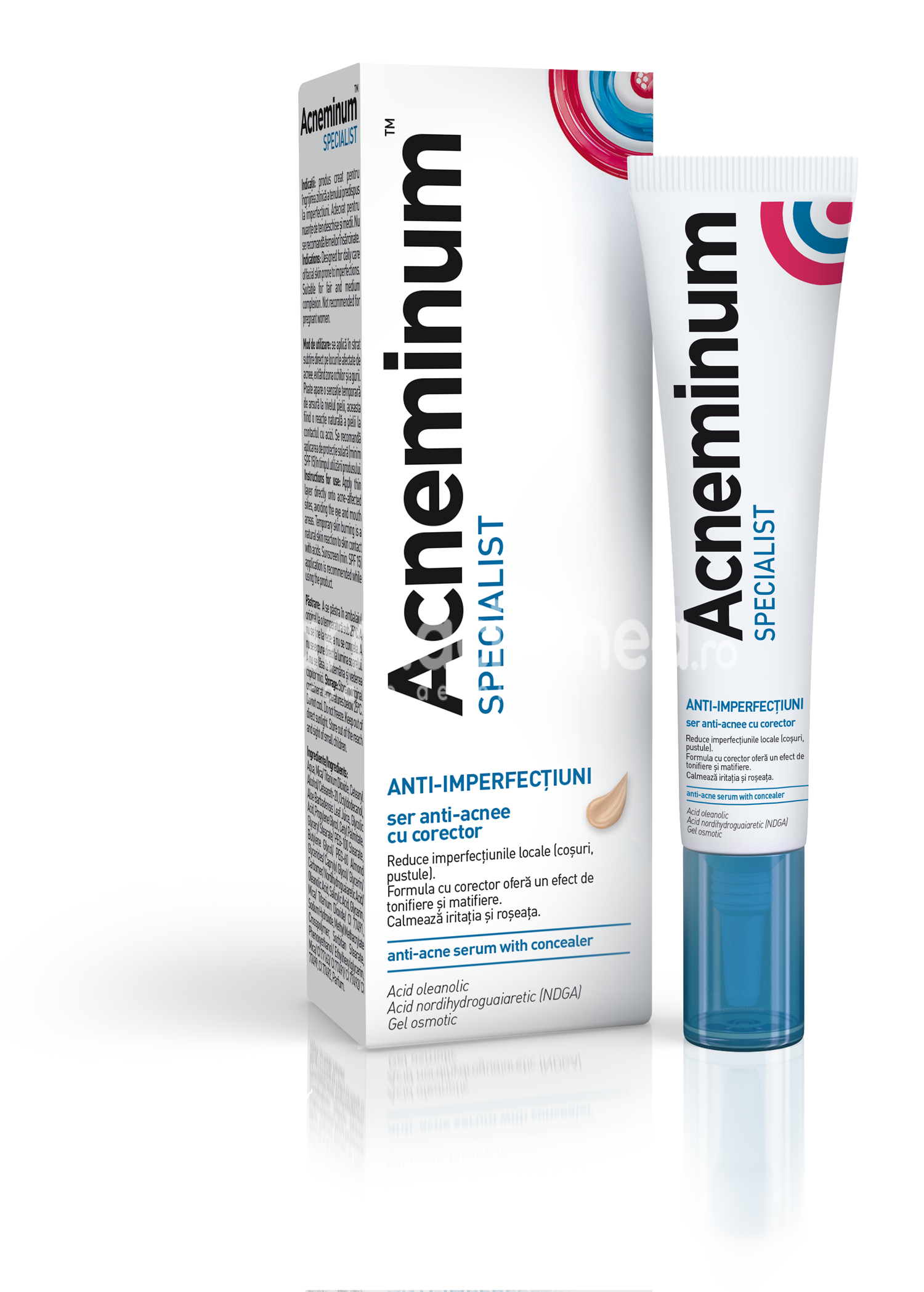 Creme şi măşti de faţă - Aflofarm Acneminum Specialist Ser Anti-Acnee cu corector, 30 ml, farmaciamea.ro