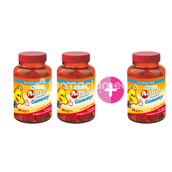 Vitamine și minerale copii - Actival Junior Gummy, 50 comprimate gumate Pachet 2 + 1 Cadou, Beres , farmaciamea.ro