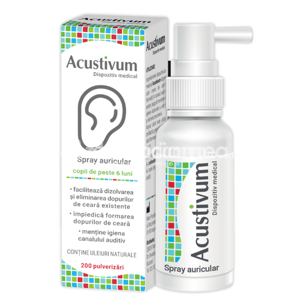 Produse pentru urechi - Acustivum spray indicat in igiena urechii, 20 ml, Zdrovit, farmaciamea.ro