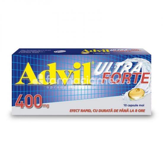 Durere OTC - Advil Ultra Forte 400mg, contine ibuprofen, cu efect antiinflamator, analgezic si antipiretic, calmeaza durerea, reduce inflamatia si febra, 10 capsule moi, Gsk, farmaciamea.ro