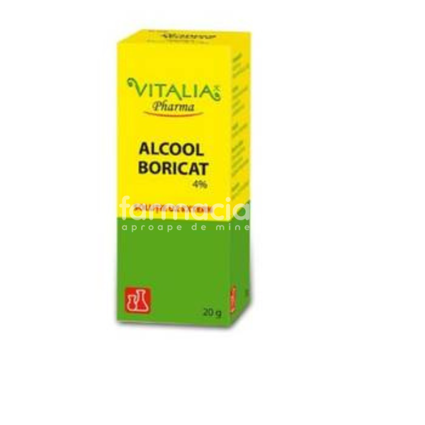 Consumabile medicale - Alcool boricat 4%, antiseptic local, 20g, Vitalia Pharma, farmaciamea.ro