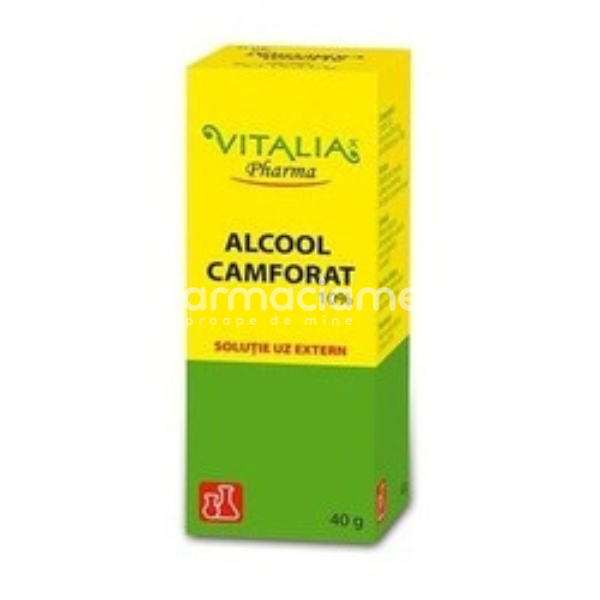 Consumabile medicale - Alcool camforat 10%, dezinfectant, calmant al pruritului, antiseptic local, 40g, Vitalia Pharma, farmaciamea.ro