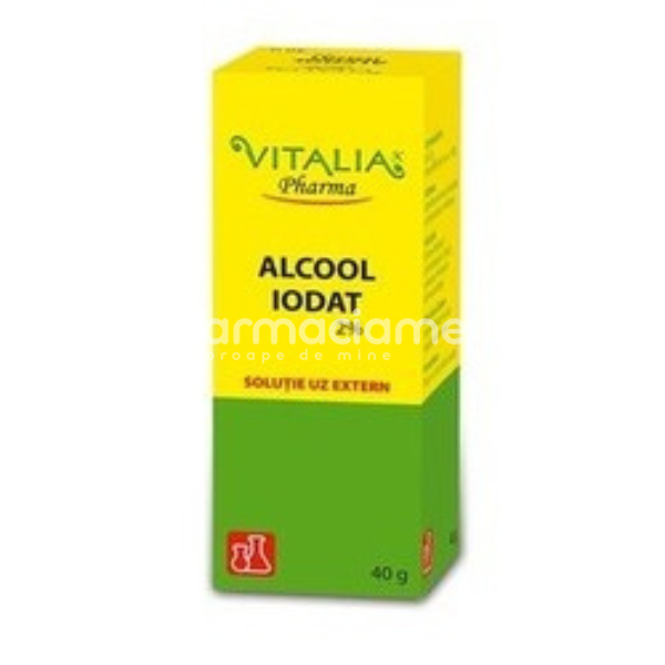 Consumabile medicale - Alcool iodat 2 %, dezinfectant local, antiseptic, antimicrobian, antifungic, 40g, Vitalia Pharma, farmaciamea.ro