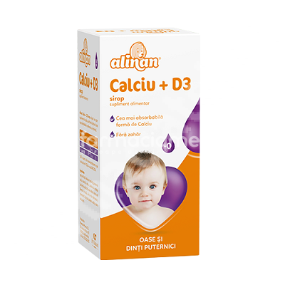 Vitamine și minerale copii - Alinan Calciu si Vitamina D3 sirop, 150 ml, Fiterman Pharma, farmaciamea.ro