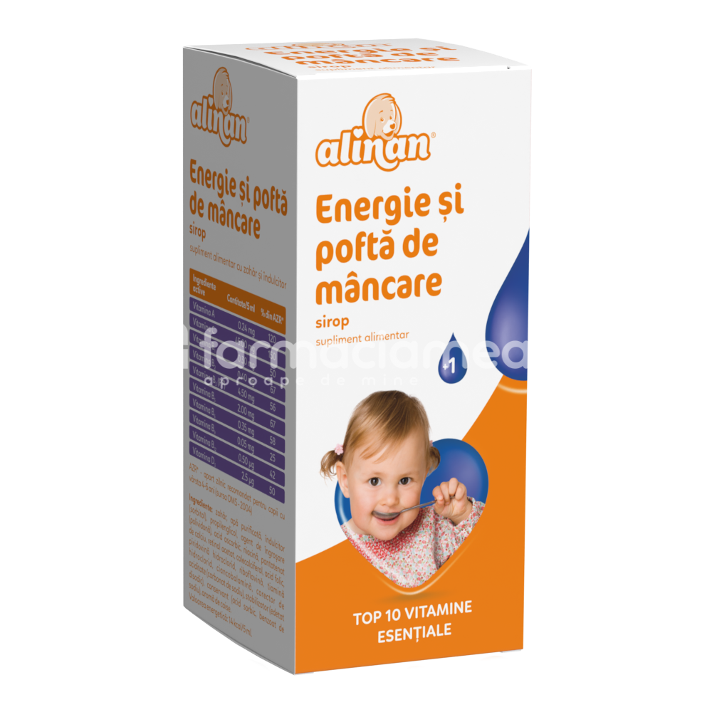 Vitamine și minerale copii - Alinan Energie si pofta de mancare sirop, 150 ml, Fiterman Pharma, farmaciamea.ro