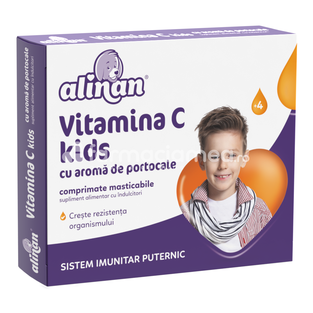 Imunitate copii - Alinan Vitamina C Kids portocale, 20 comprimate masticabile, Fiterman Pharma, farmaciamea.ro
