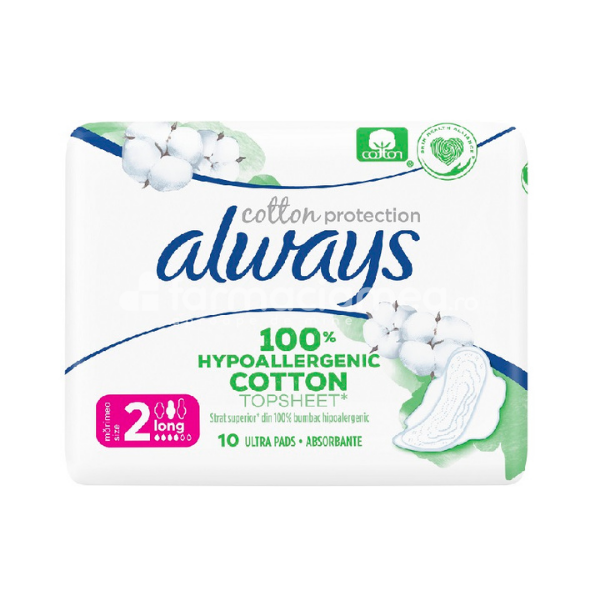 Igienă intimă - Absorbante Naturals Single Cotton Protection - marimea 2, 10 bucati, Always, farmaciamea.ro