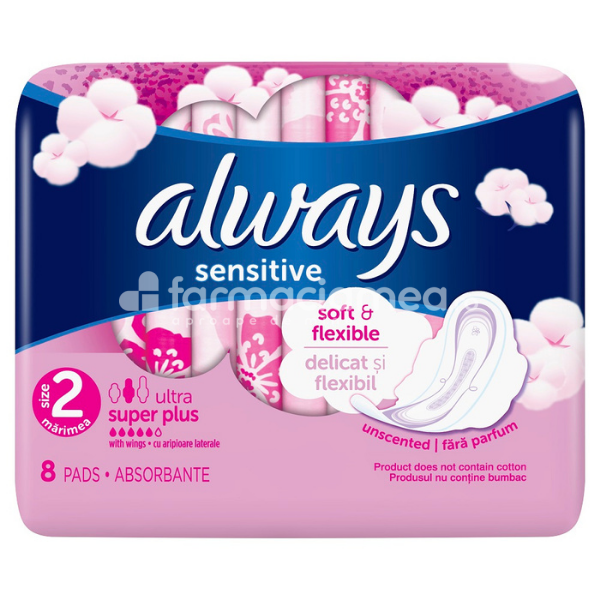 Igienă intimă - Absorbante Sensitive Ultra Super Plus, 8 bucati, Always, farmaciamea.ro