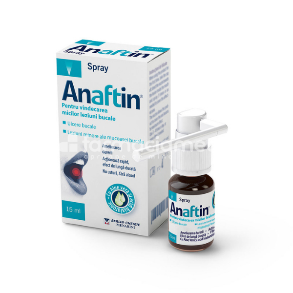 Afecțiuni ale  cavității bucale - Anaftin spray calmant pentru afte bucale, amelioreaza durerea, 15 ml, Berlin Chemie, farmaciamea.ro