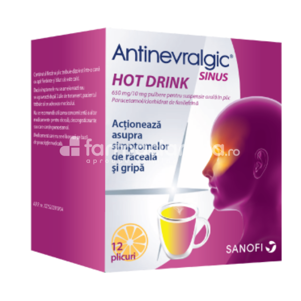 Răceală și gripă OTC - Antinevralgic Sinus Hot Drink 650 mg/10 mg, 12 plicuri Sanofi, farmaciamea.ro