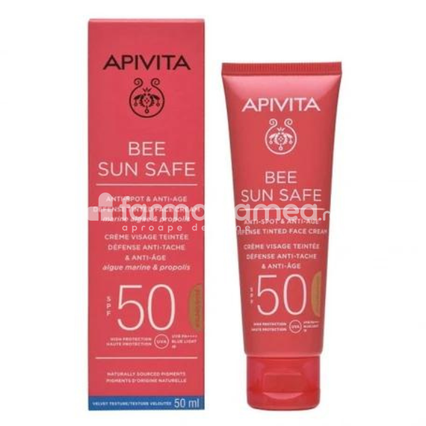 Protecție solară - Apivita Sun Crema Protectie Anti-Pete Colorata SPF50 50ml Golden, farmaciamea.ro