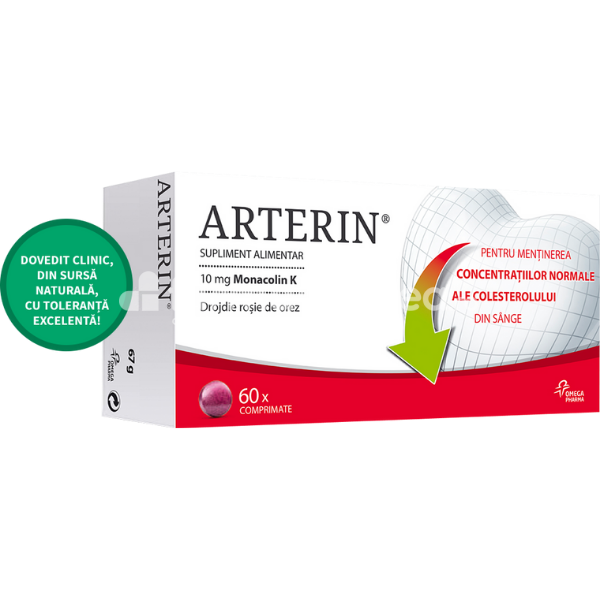 Afecțiuni cardio și colesterol - Arterin, 60 comprimate, Perrigo, farmaciamea.ro