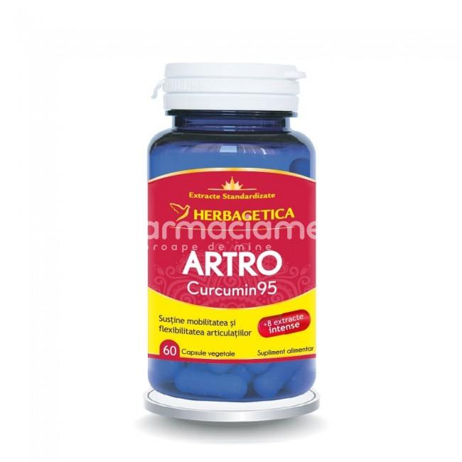 Suplimente articulații - Artro + Curcumin95 sustine articulatiile, 60 de capsule, Herbagetica, farmaciamea.ro