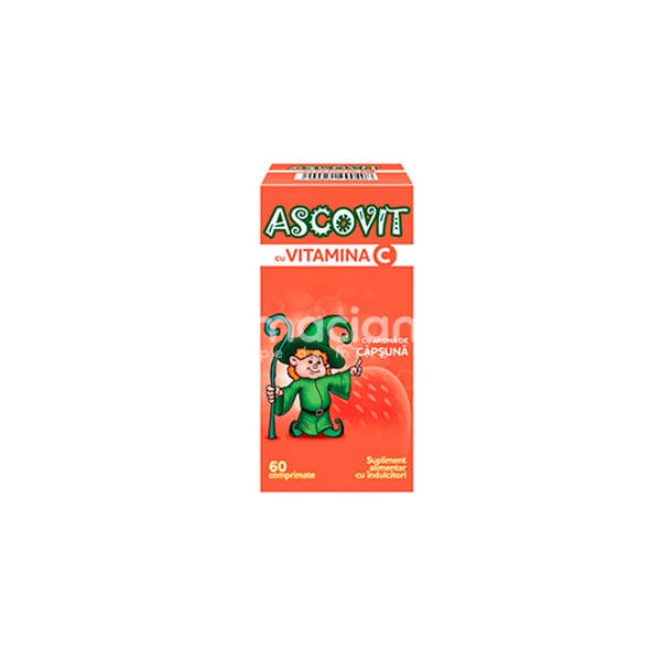 Minerale și vitamine - Ascovit Capsuni 100mg, 60 comprimate masticabile Omega Pharma, farmaciamea.ro