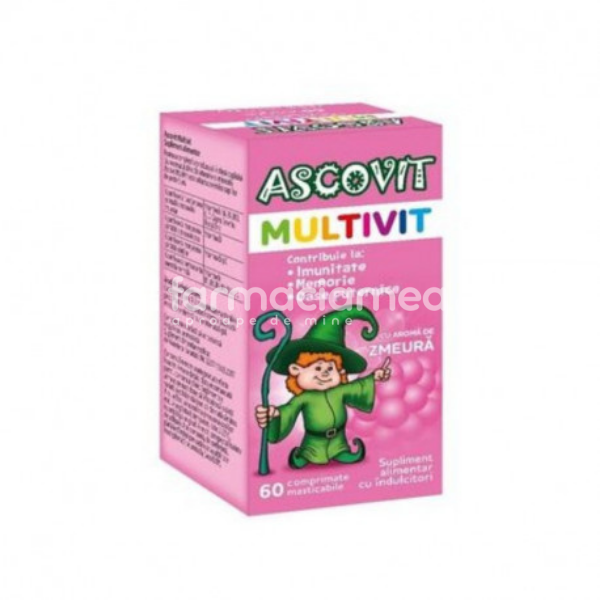 Imunitate copii - Ascovit multivitamine Zmeură, 60 comprimate masticabile, Perrigo, farmaciamea.ro