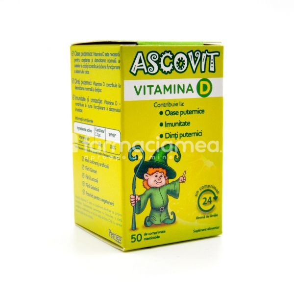 Vitamine și minerale copii - Ascovit Vitamina D, 50 comprimate masticabile, Perrigo, farmaciamea.ro