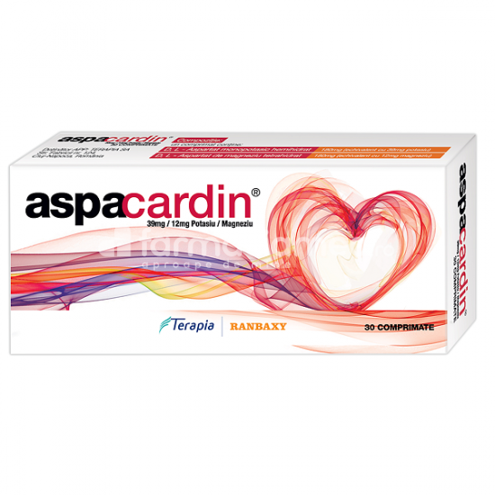 Afecțiuni cardiace OTC - Aspacardin, contine aspartat de potasiu si aspartat de magneziu, minerale pentru inima, indicat in tulburari de ritm cardiac, 30 comprimate, Terapia, farmaciamea.ro