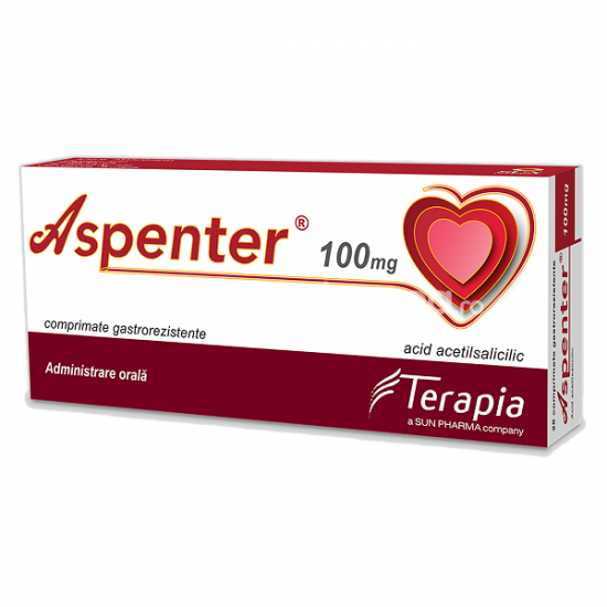 Afecțiuni cardiace OTC - Aspenter 100 mg, contine acid acetilsalicilic, indicat in angina pectorala, 28 de comprimate, Terapia, farmaciamea.ro
