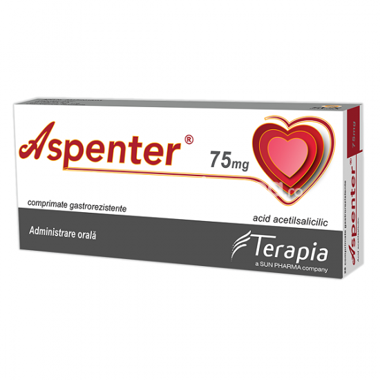 Afecțiuni cardiace OTC - Aspenter 75 mg, indicat in angina pectorala, 28 de comprimate, Terapia, farmaciamea.ro