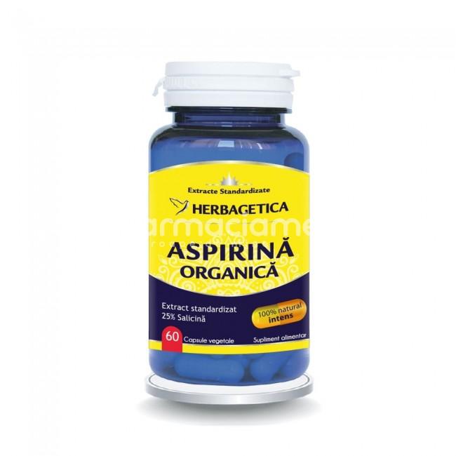 Afecțiuni cardio și colesterol - Aspirina Organica sustine sanatatea inimii, reduce febra si durerea, 60 de capsule, Herbagetica, farmaciamea.ro