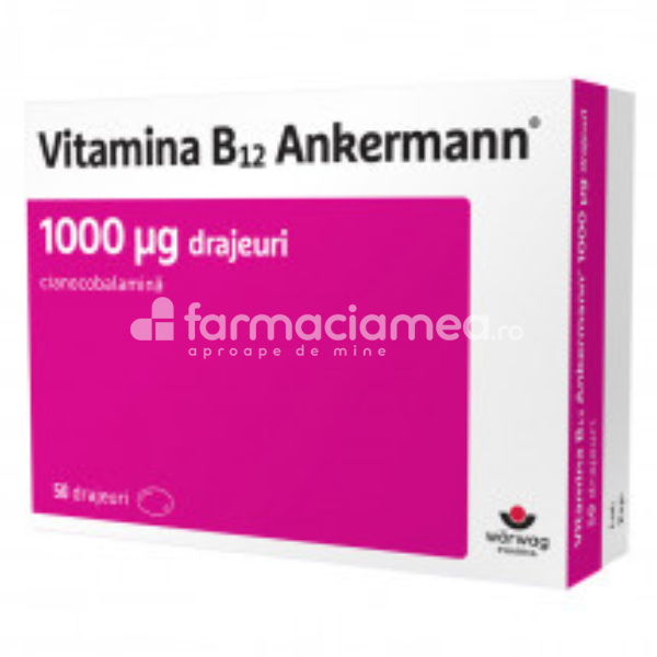 Vitamine și minerale OTC - Vitamina B12 Ankermann 1000 mcg, 50 drajeuri, Worwag Pharma, farmaciamea.ro