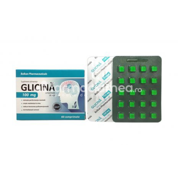 Minerale și vitamine - Glicina 100mg, 60 comprimate Balkan Pharmaceuticals, farmaciamea.ro