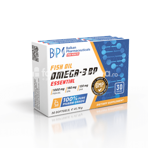 Afecțiuni cardio și colesterol - Omega 3 BP Essential Fish Oil (Ulei de pește) 1000 mg, 30 capsule moi Balkan Pharmaceuticals, farmaciamea.ro