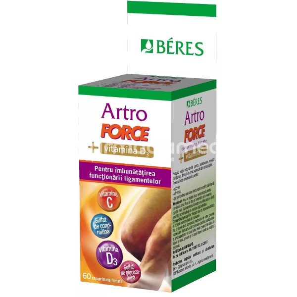 Afecțiuni osteoarticulare şi musculare - Artro Force + Vitamina D3 - Sanatatea cartilajelor, 60cpr film, Beres, farmaciamea.ro