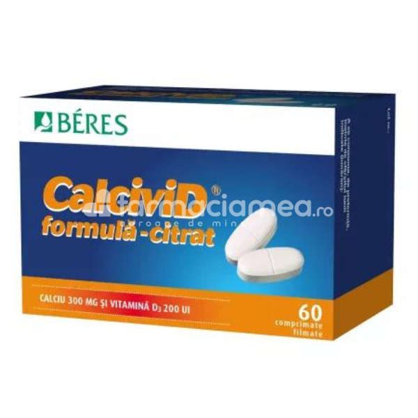 Suplimente alimentare - CalciviD citrat - Calciu si Vitamina D, 60 de comprimate filmate, Beres, farmaciamea.ro