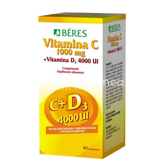Imunitate - Vitamina C 1000 mg, Vitamina D3 4000 UI, sustine imunitate, 40 comprimate, Beres, farmaciamea.ro