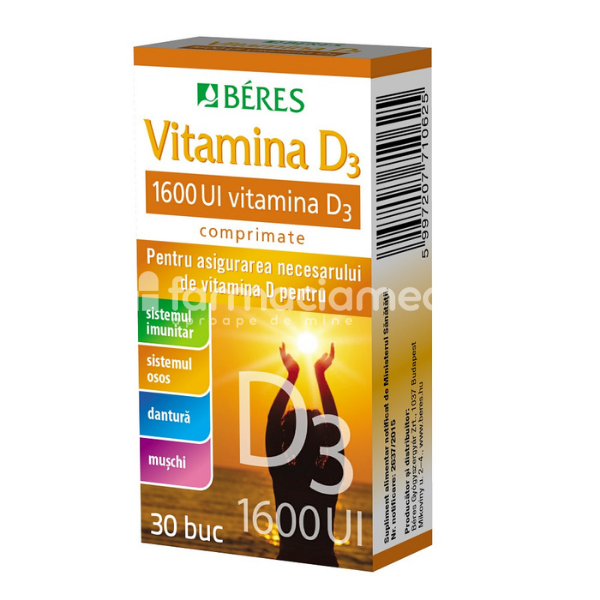 Minerale și vitamine - Vitamina D3 1600UI, 30 comprimate, Beres, farmaciamea.ro