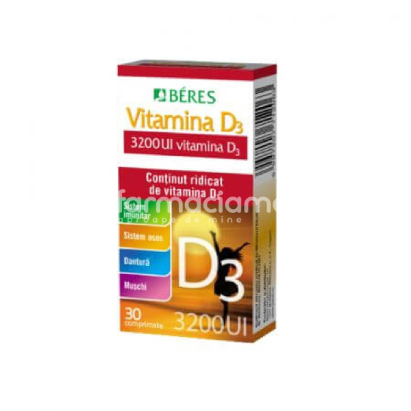 Minerale și vitamine - Vitamina D3 3200 UI, 30 comprimate, Beres, farmaciamea.ro