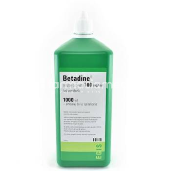 Afecțiuni ale pielii OTC - Betadine solutie cutanata 100mg/ml, contine iod povidona, antiseptic cu spectru larg, indicat in dezinfectia pielii si mucoaselor, 1000ml, Egis, farmaciamea.ro