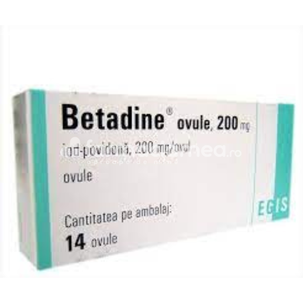 Afecţiuni genito-urinare OTC - Betadine 200 mg ovule, contin iod povidona, antiseptic cu spectru larg, indicat in tratamentul vaginitelor acute si cronice datorate infectiilor mixte, infectiilor nespecifice, 14 ovule, Egis, farmaciamea.ro
