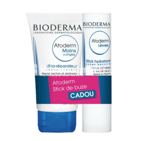 Îngrijire corp - Bioderma Atoderm Crema maini si unghii 50 ml + Atoderm Stick buze 4g Cadou, farmaciamea.ro