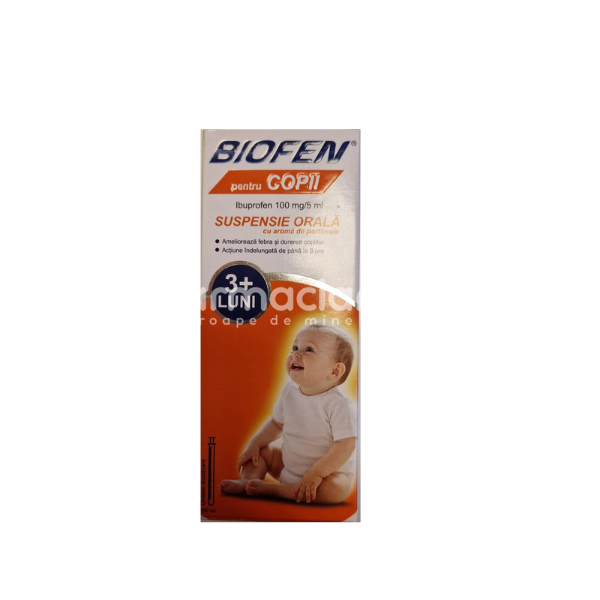 Răceală și gripă OTC - Biofen 100mg/5ml suspensie orala, 100 ml, Biofarm, farmaciamea.ro