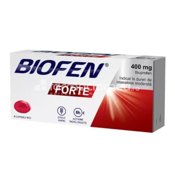 Durere OTC - Biofen Forte 400mg, 8 capsule moi Biofarm, farmaciamea.ro