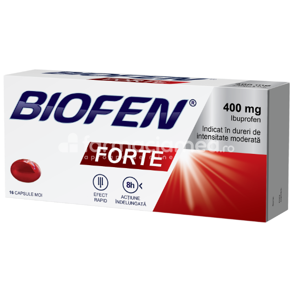 Durere OTC - Biofen Forte 400mg, 16 capsule moi, Biofarm, farmaciamea.ro