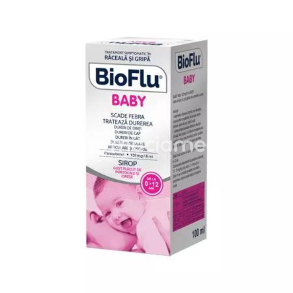 Durere OTC - Bioflu Baby 120mg/5ml sirop, 100ml, Biofarm, farmaciamea.ro