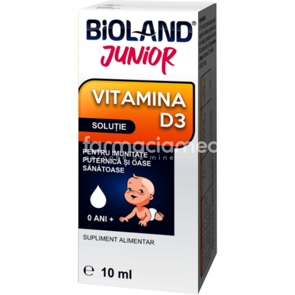 Vitamine și minerale copii - Bioland Junior Vitamina D3, solutie 10ml Biofarm, farmaciamea.ro