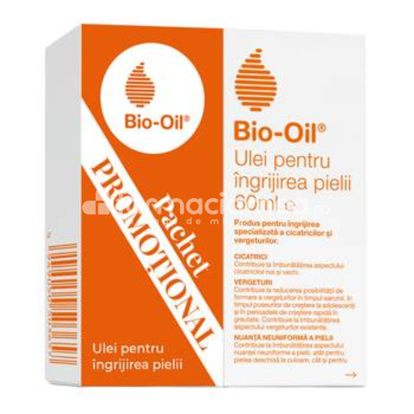 Cicatrici, vergeturi - Bio Oil ulei pentru ingrijirea pielii, 60 ml, Pachet 1+ 50% reducere la al doilea flacon, farmaciamea.ro