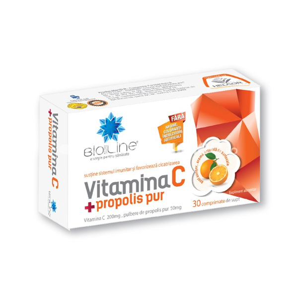 Minerale și vitamine - BioSunLine Vitamina C+Propolis Pur, 30 comprimate Helcor, farmaciamea.ro